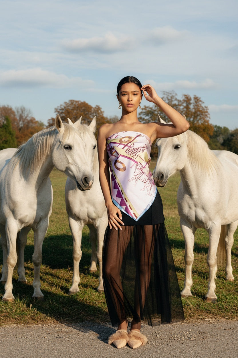 Double Sided Silk Scarf Jungle Party