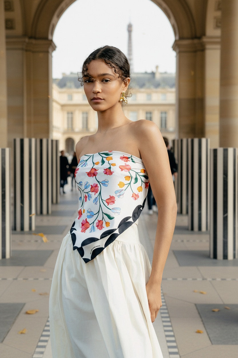 Double Sided Silk Scarf Floral Echo