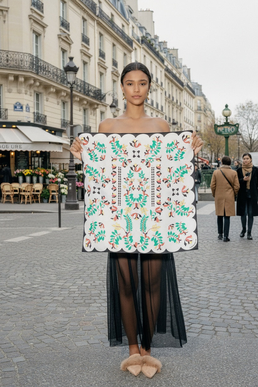 Double Sided Silk Scarf Floral Parade
