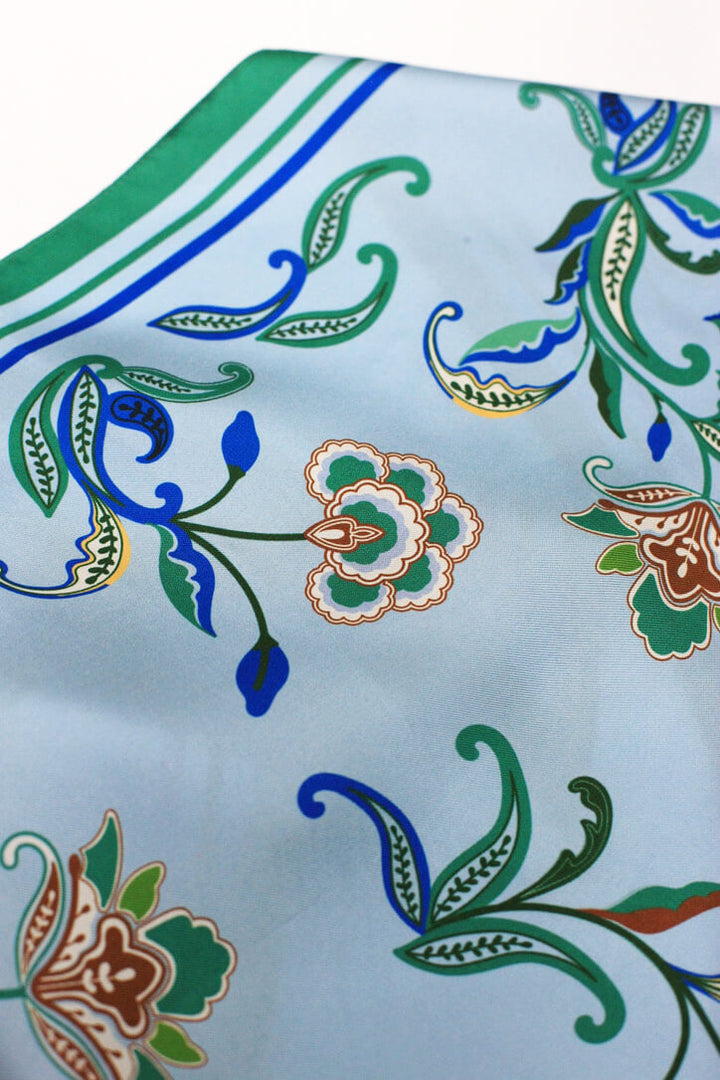 Aqua Paisley Triangle Silk Scarf