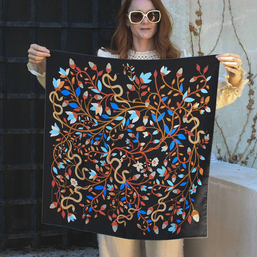 Double Sided Silk Scarf Of Night's Enchanted Garden