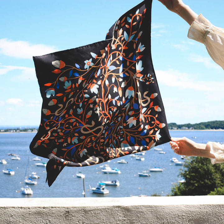 Double Sided Silk Scarf Of Night's Enchanted Garden