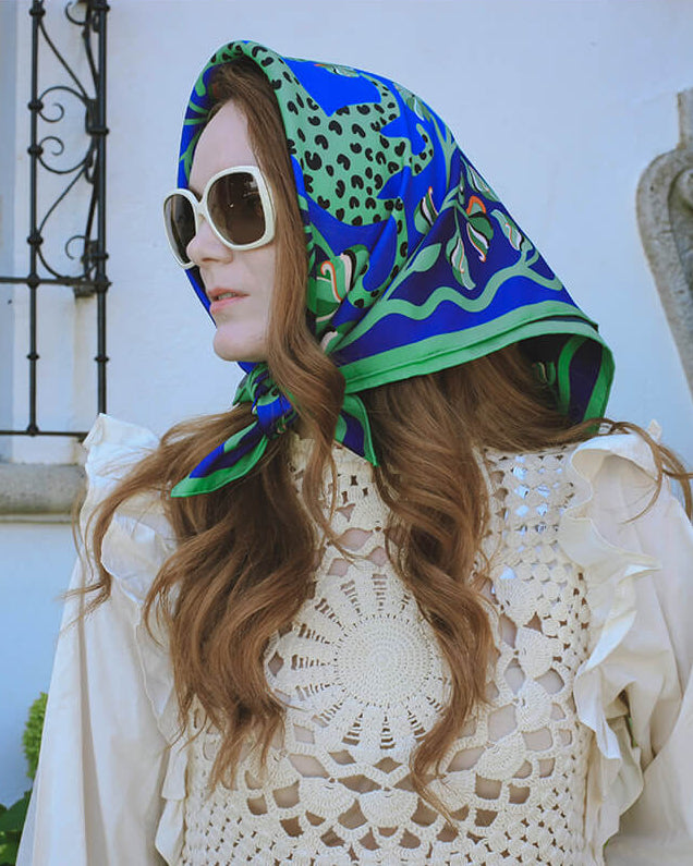 Double Sided Silk Scarf Of Leopards In The Verdant Wild