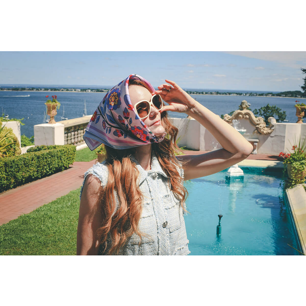 Double Sided Silk Scarf Of Pink Garden