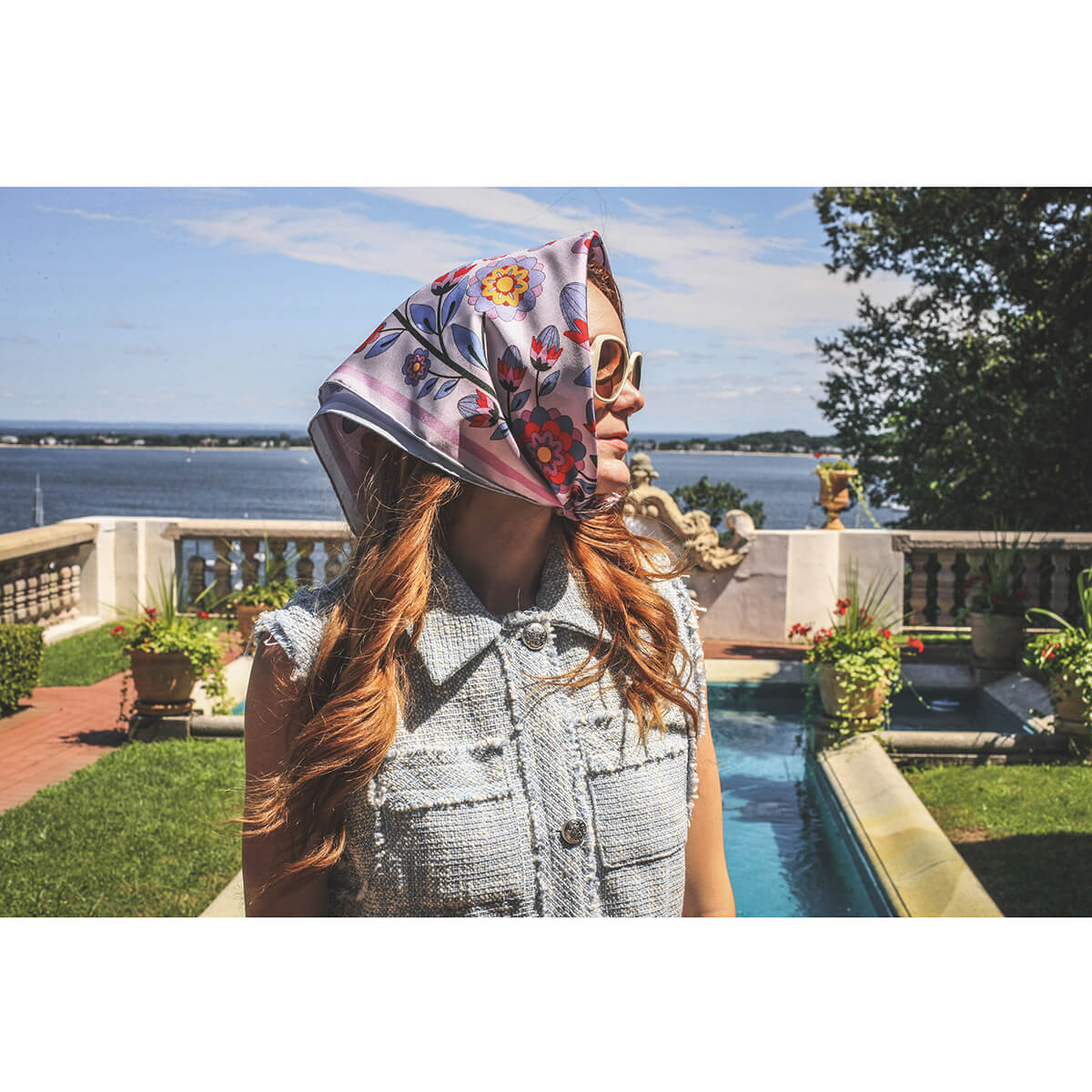 Double Sided Silk Scarf Of Pink Garden