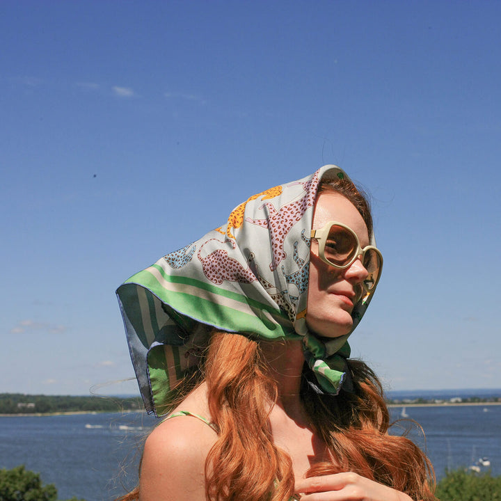 Double Sided Silk Scarf Of Leopards Garden