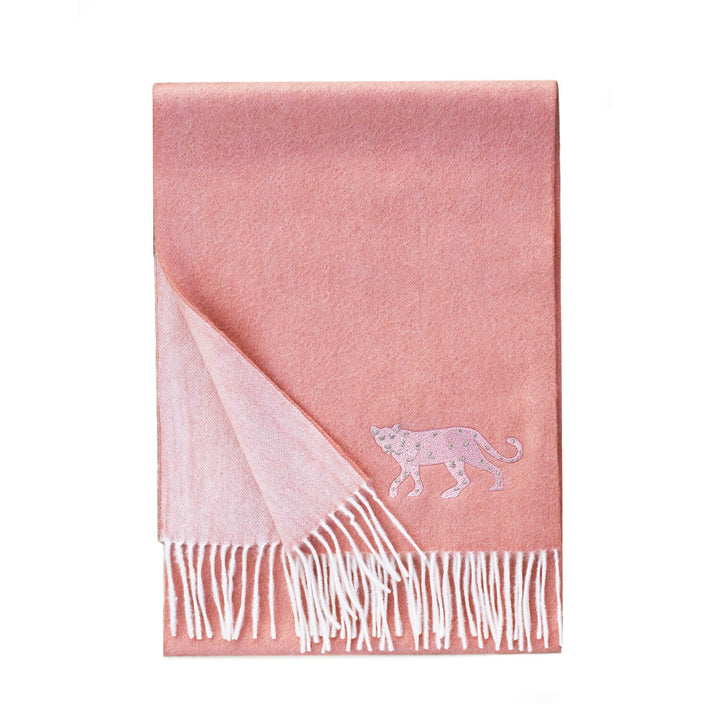 Double Face Scarf With Leopard Embroidery - Light Pink