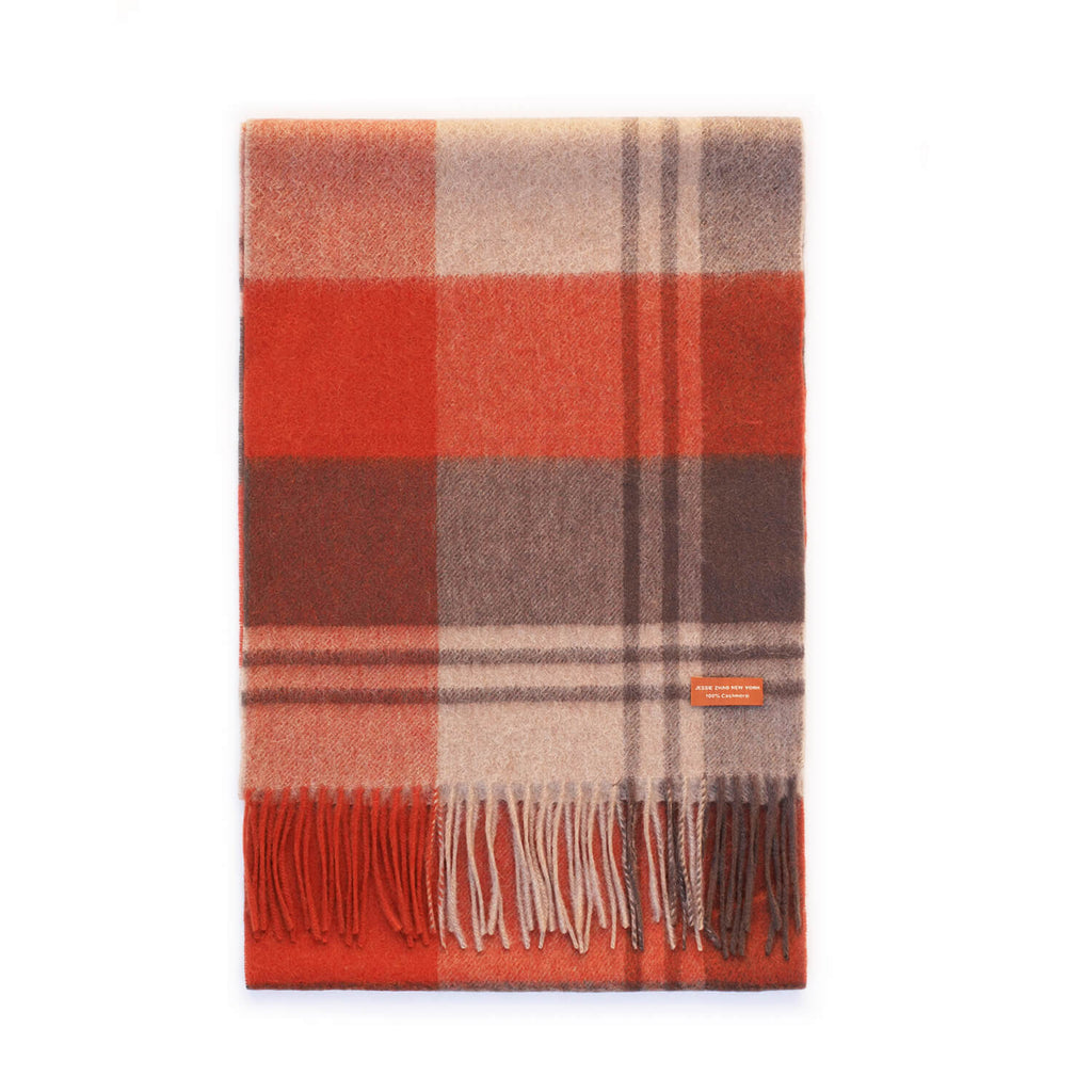 Cashmere Plaid Fringe Scarf Copper