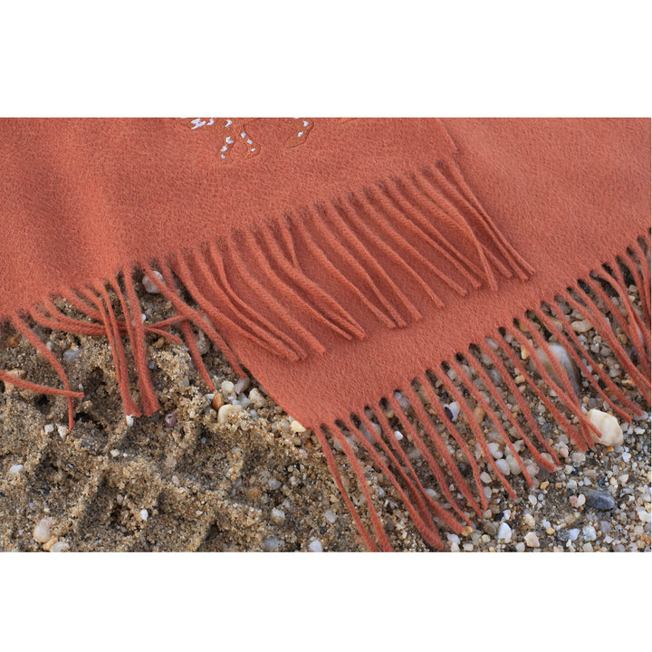 Cashmere scarf with Leopard embroidery - Brick Red