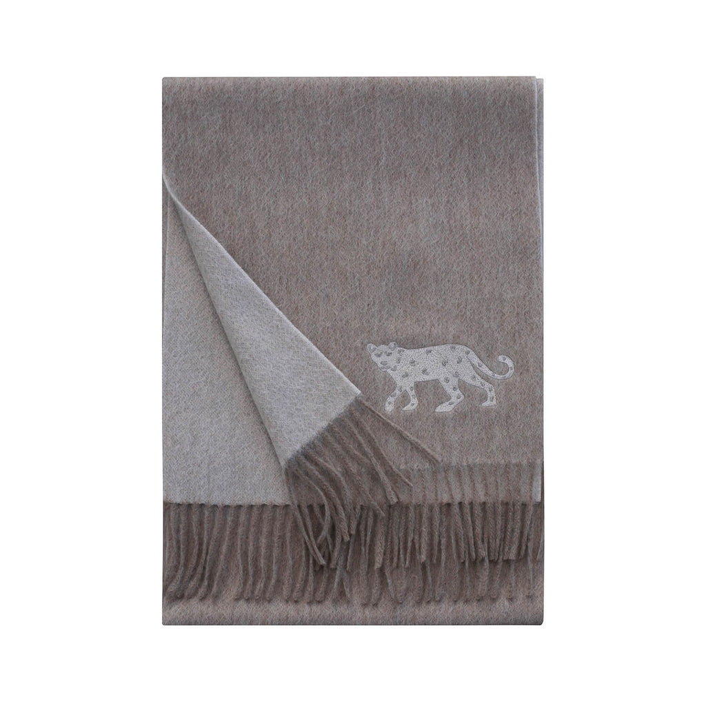 Double Face Scarf Leopard Embroidery Light Gray Heather