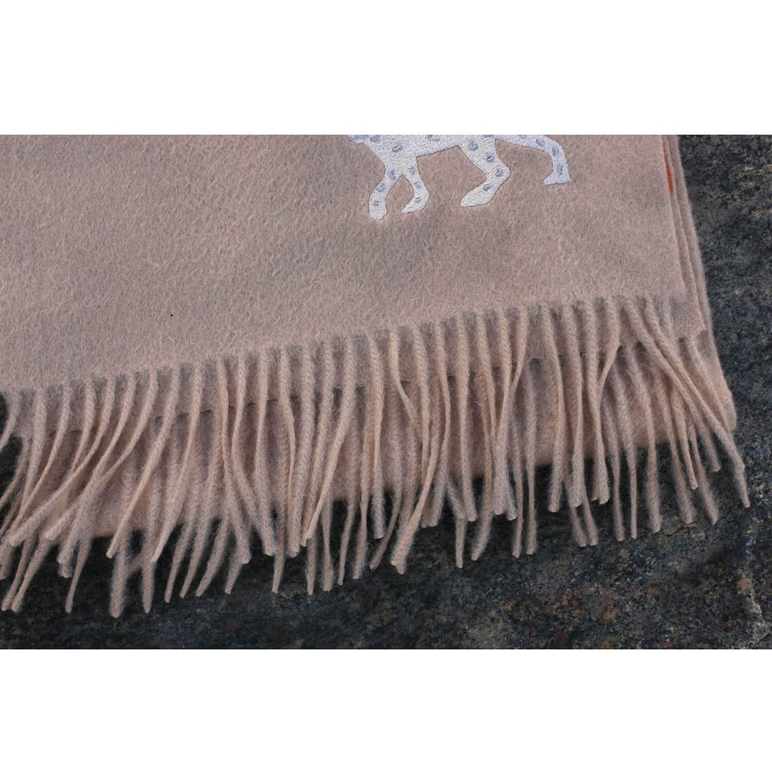 Cashmere Scarf With Leopard Embroidery - Beige