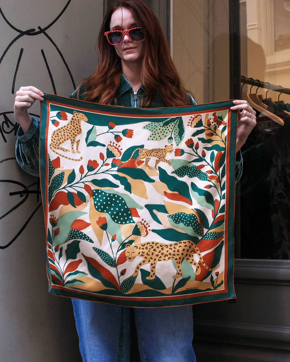 Double Sided Silk Scarf Of Green Wonderland