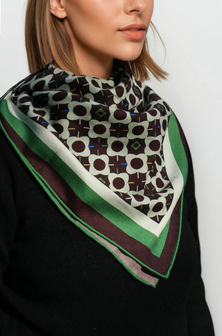 Double Sided Wool Silk Scarf Of Polka Dot Bloom