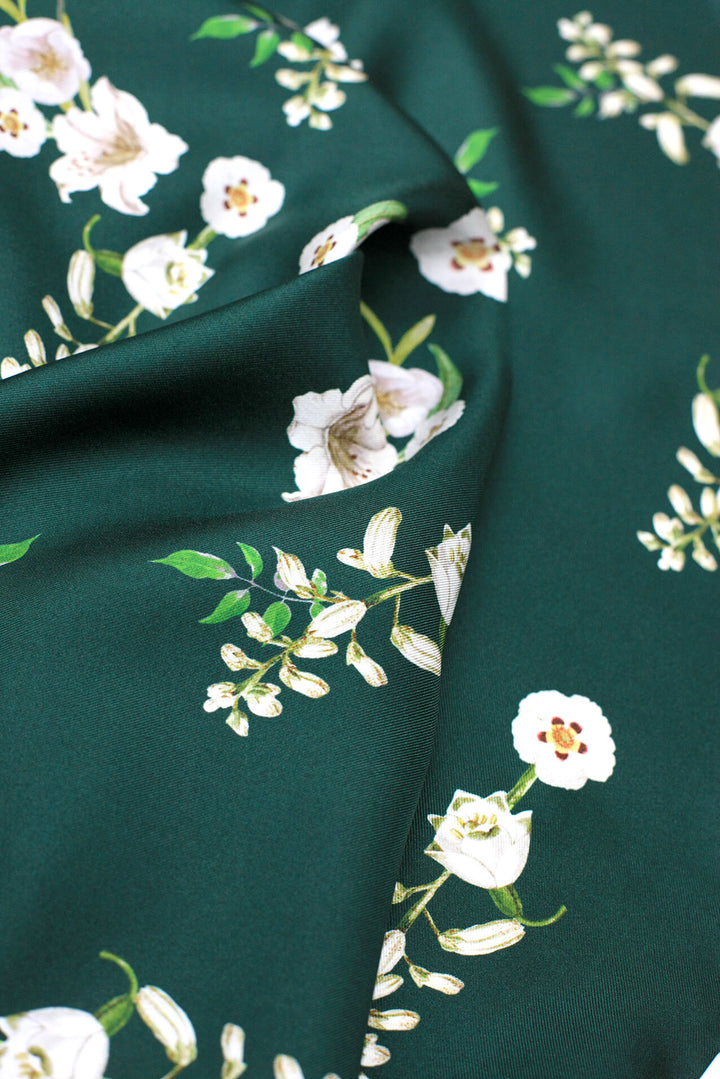 Lily Garden Double Sided Silk Scarf - Green