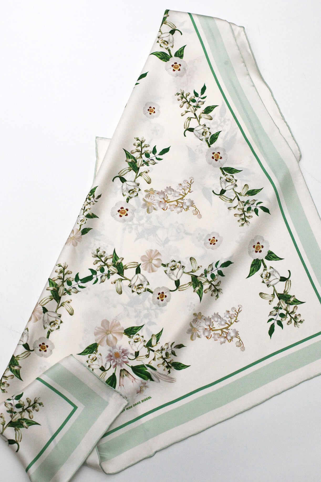 Lily Garden Double Sided Silk Scarf - Ivory