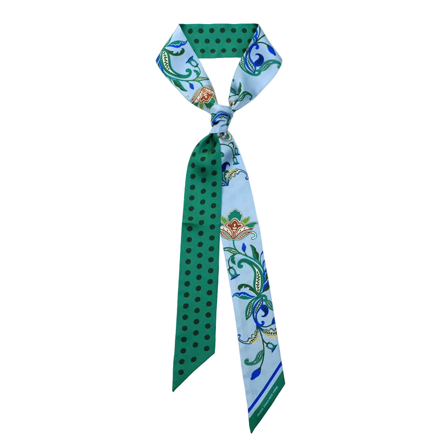 Silk Skinny Scarf Aqua Paisley