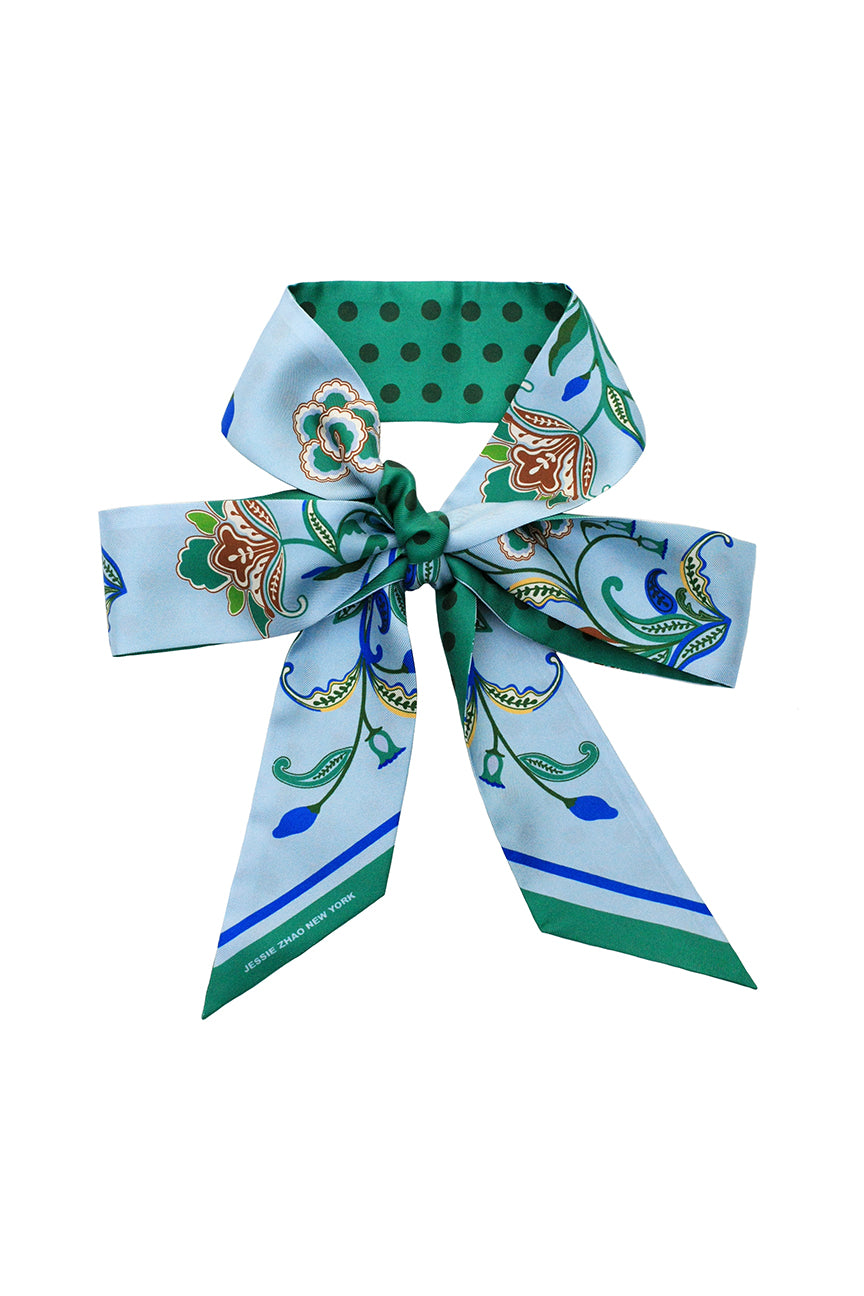 Silk Skinny Scarf Aqua Paisley