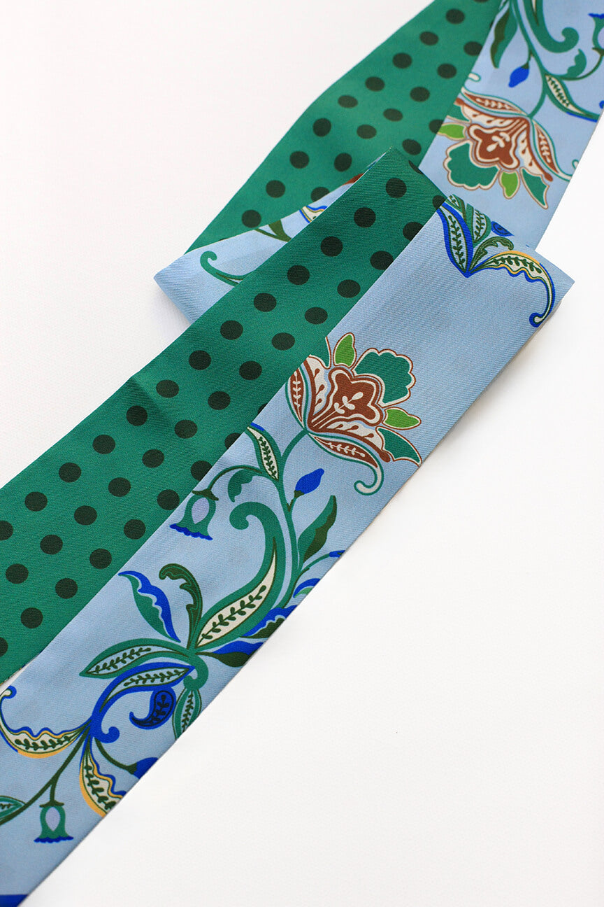 Silk Skinny Scarf Aqua Paisley