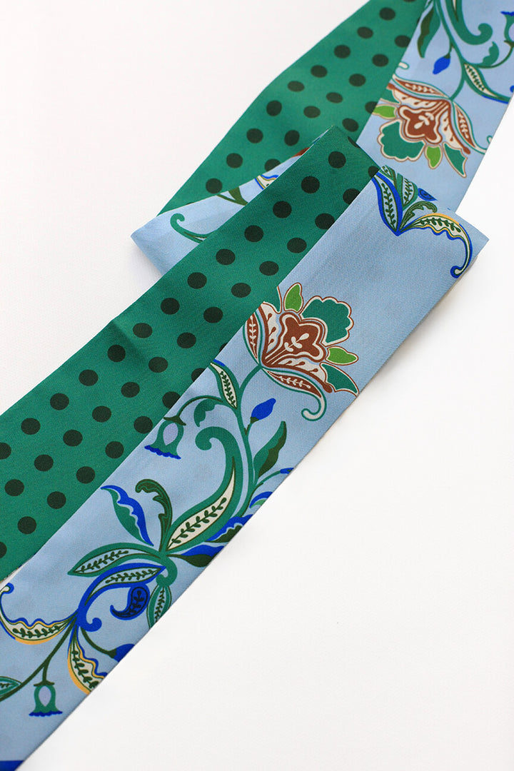 Silk Skinny Scarf Aqua Paisley