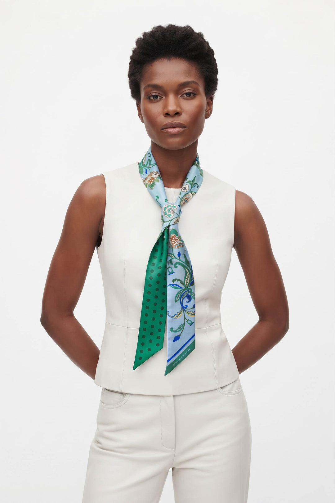 Silk Skinny Scarf Aqua Paisley