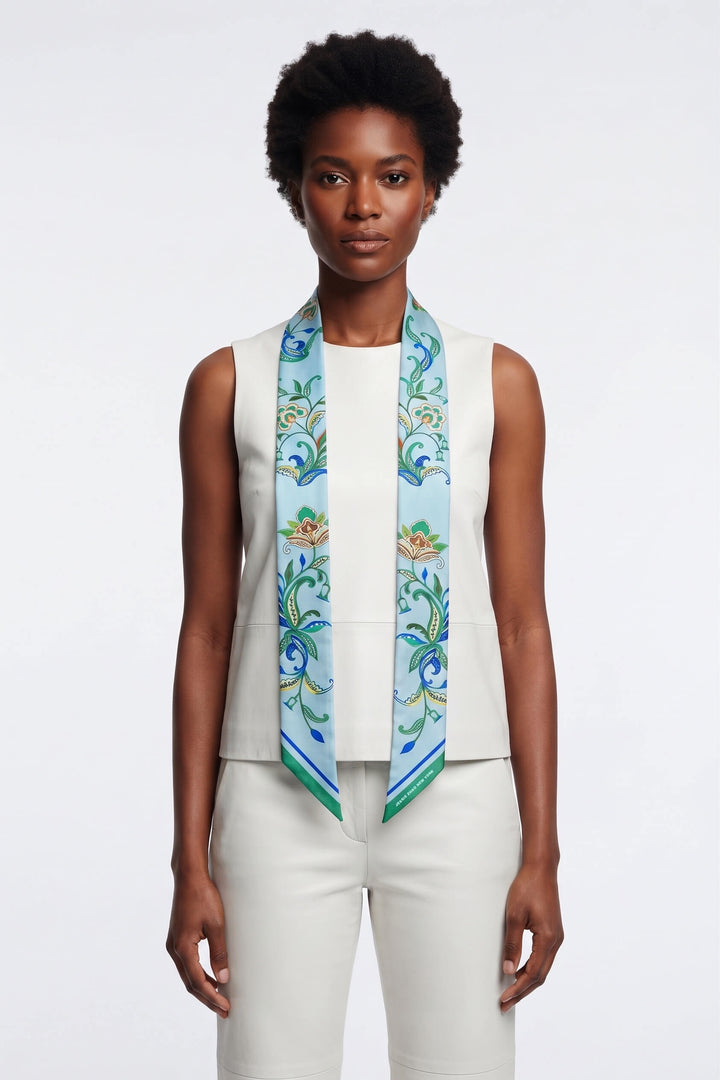 Silk Skinny Scarf Aqua Paisley