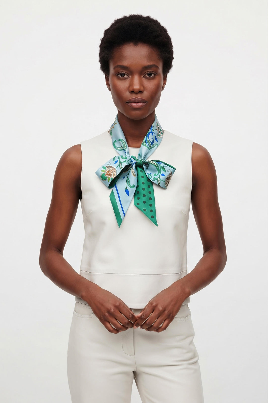 Silk Skinny Scarf Aqua Paisley
