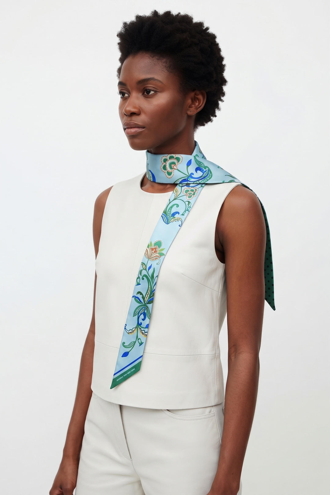 Silk Skinny Scarf Aqua Paisley