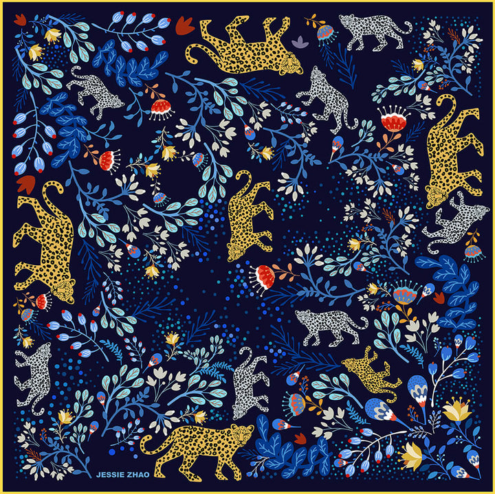 Double Sided Silk Scarf Of Amazon Rainforest Journey in Blue