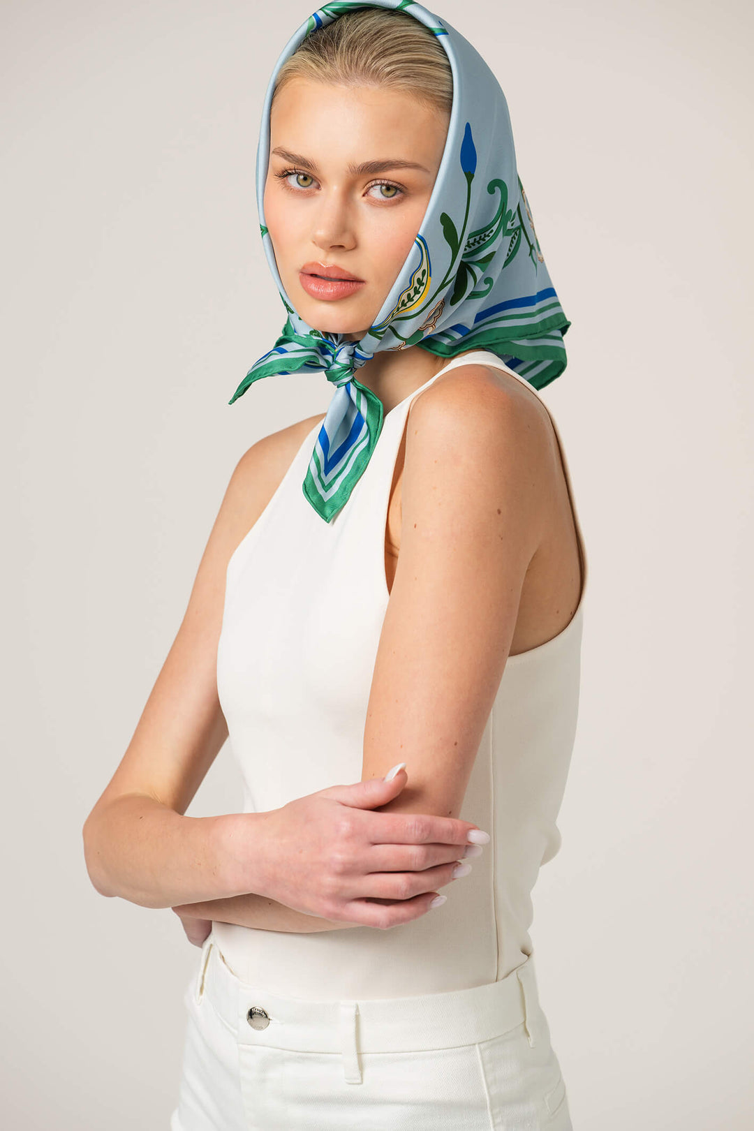 Aqua Paisley Double Sided Silk Scarf