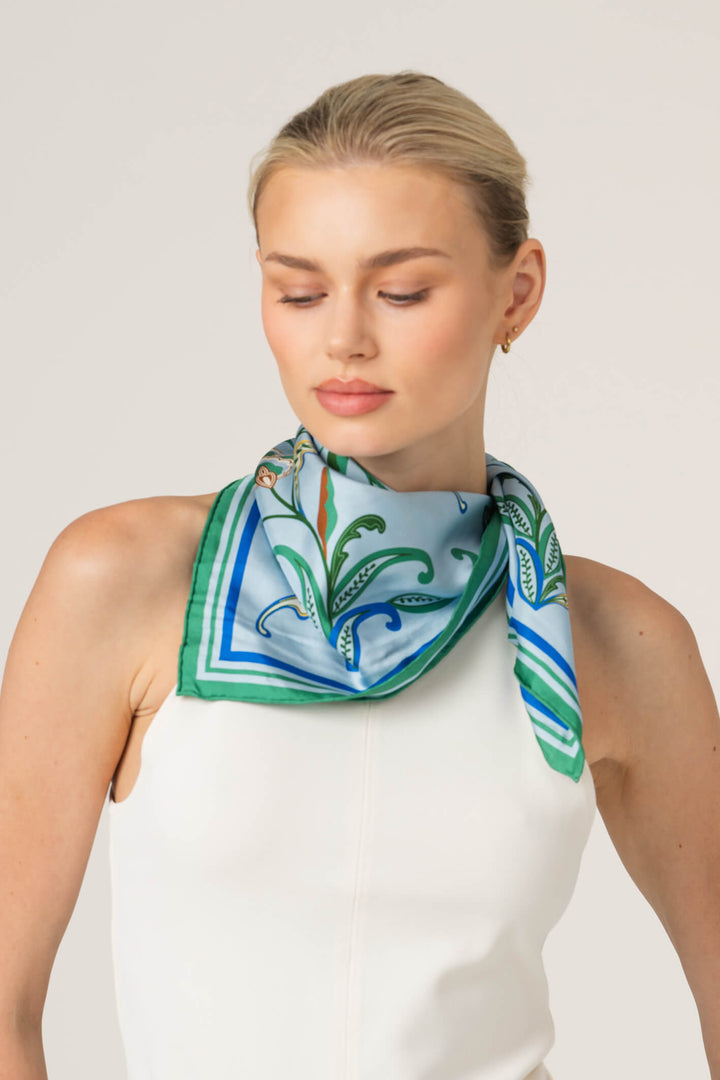Aqua Paisley Double Sided Silk Scarf