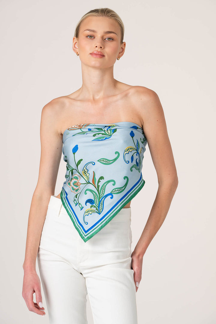 Aqua Paisley Double Sided Silk Scarf