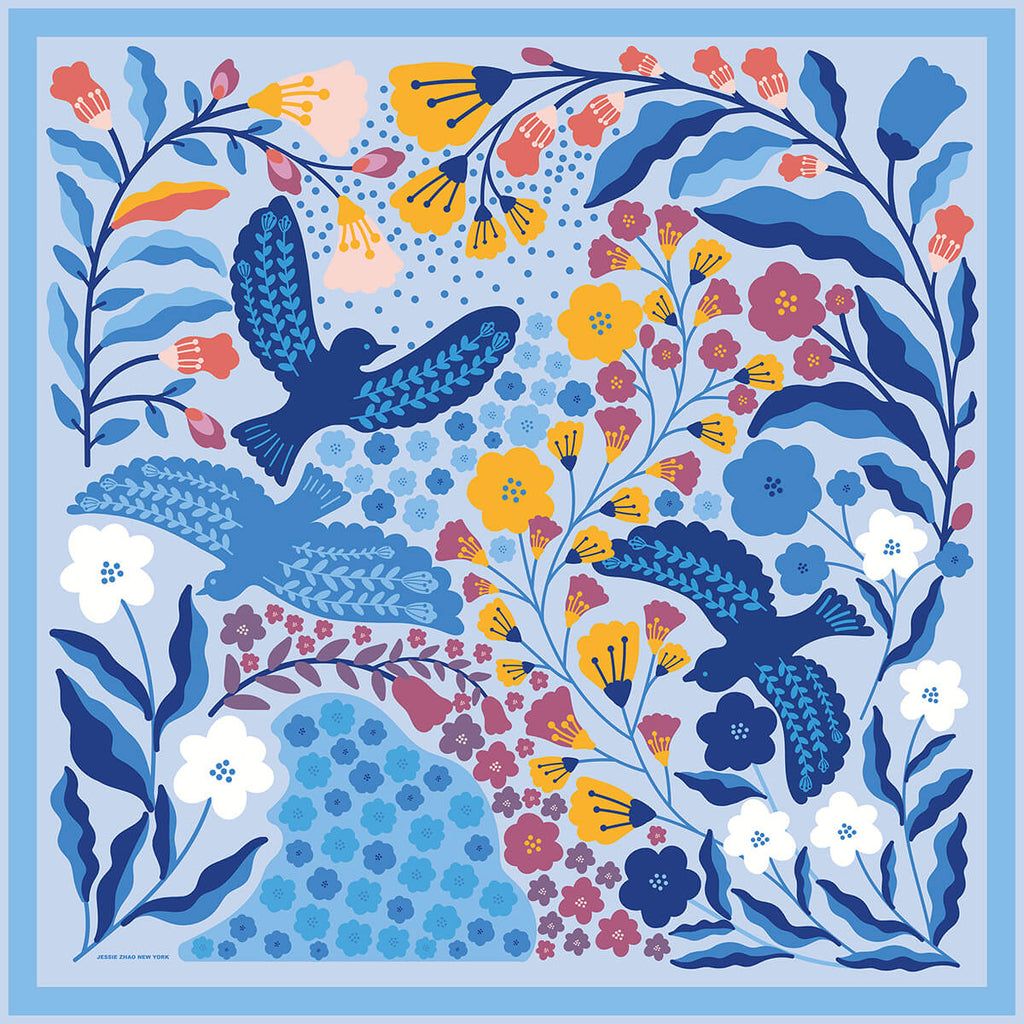 Double Sided Wool Silk Scarf Bird