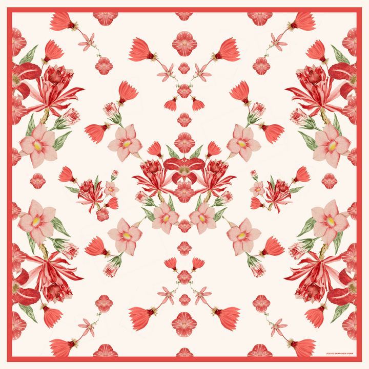Coral Bloom Double Sided Silk Scarf