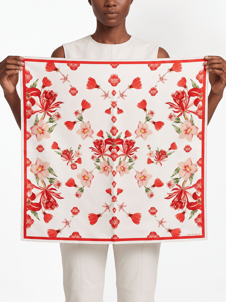 Coral Bloom Double Sided Silk Scarf