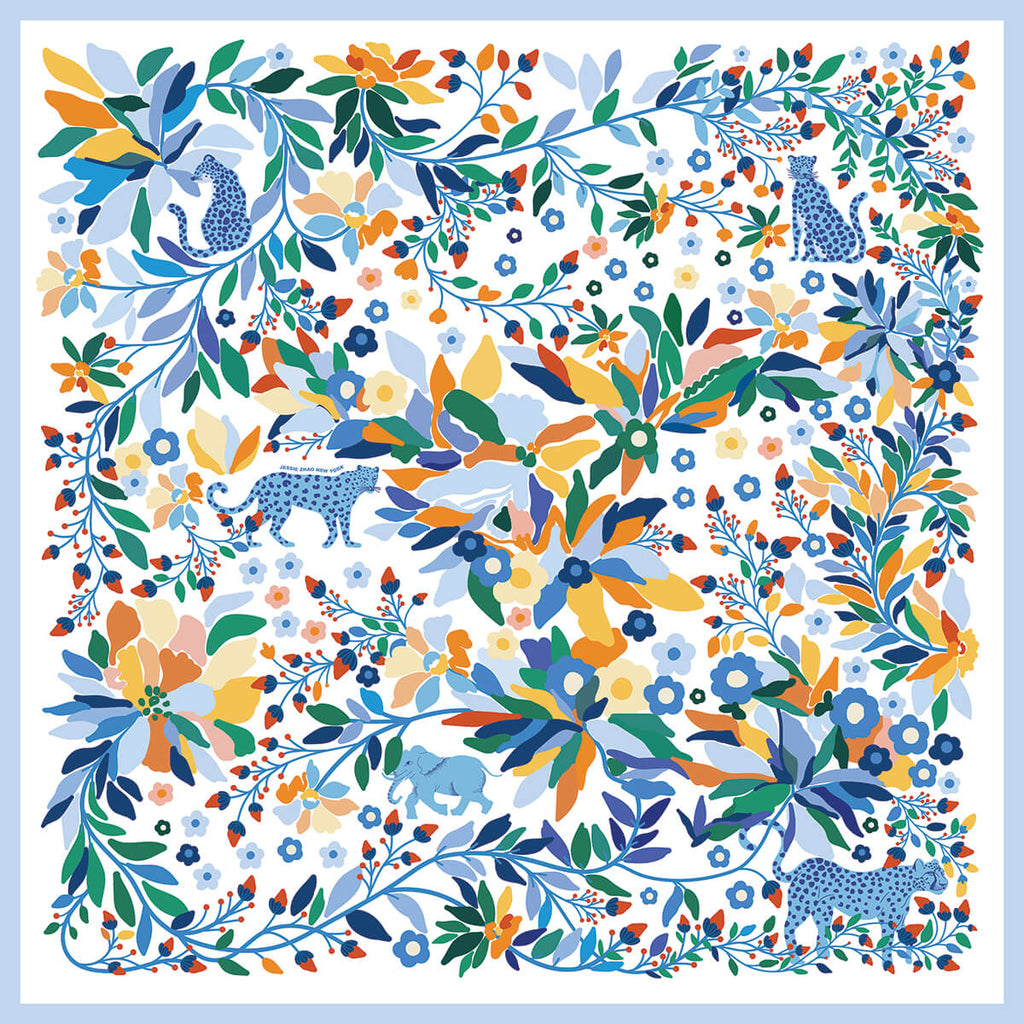 Double Sided Wool Silk Scarf Day Jungle Reverie