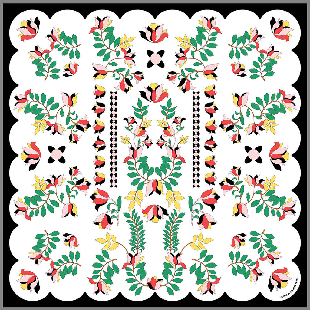 Double Sided Silk Scarf Floral Parade