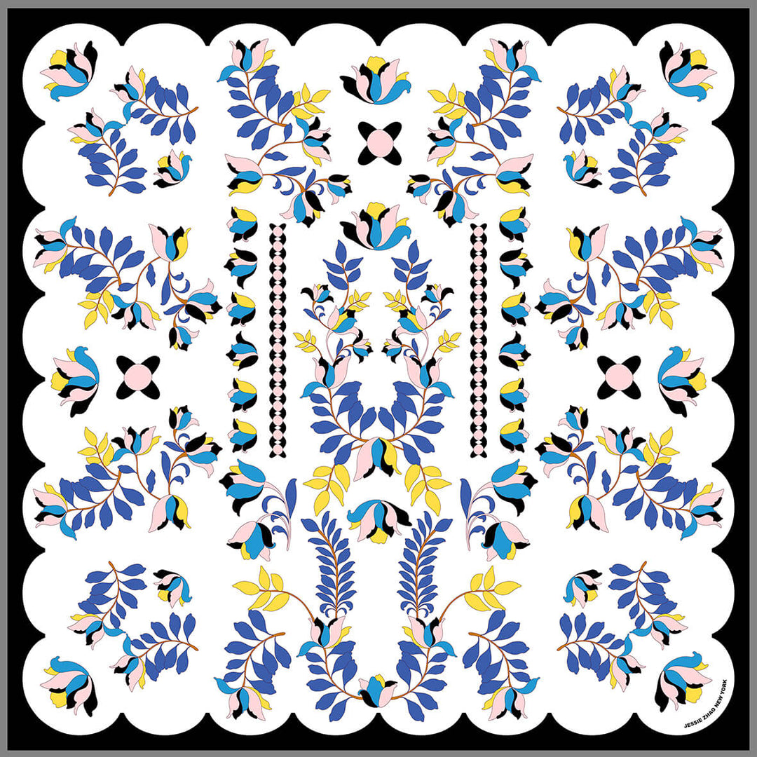 Double Sided Silk Scarf Floral Parade