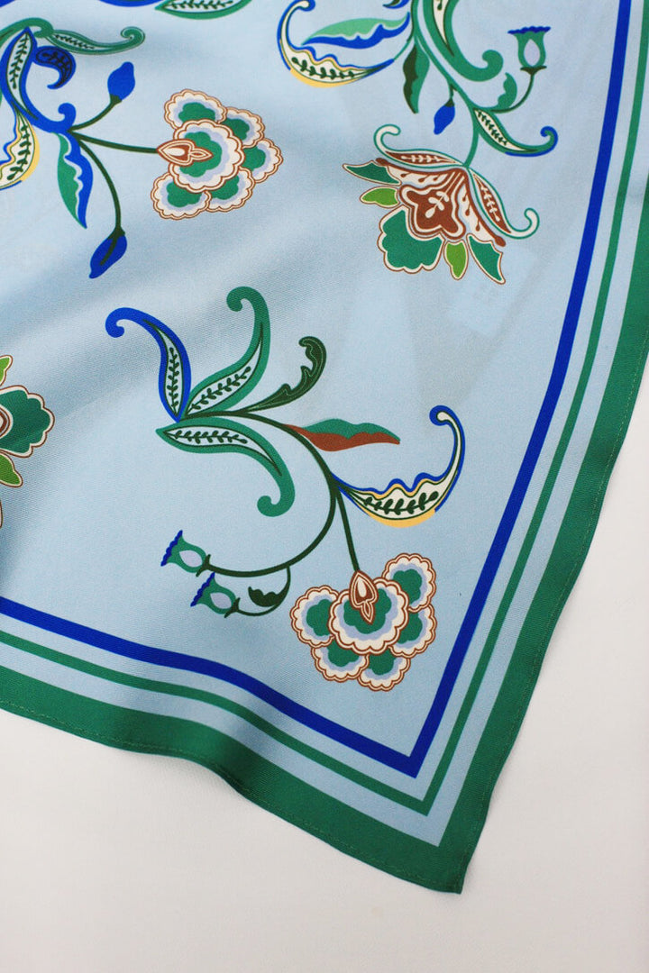 Aqua Paisley Triangle Silk Scarf