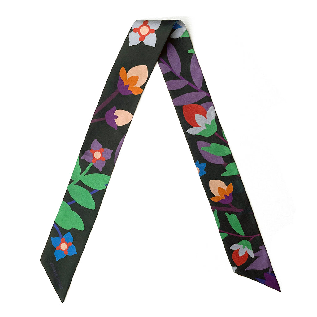 Silk Skinny Scarf Night Garden