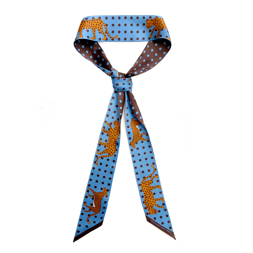 Silk Skinny Scarf Leopards Garden