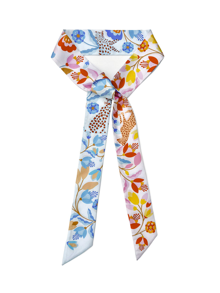 Silk Skinny Scarf Pink Blossom Jungle