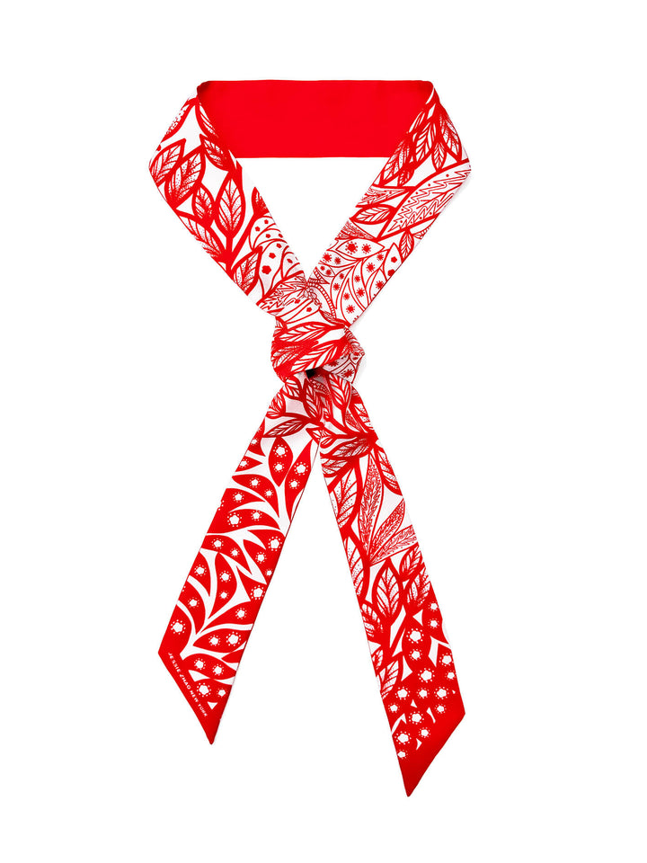 Silk Skinny Scarf Scarlet Tree of Life