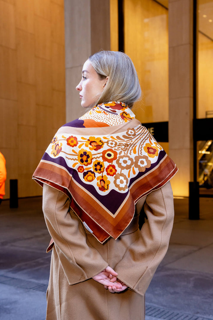 Double Sided Wool Silk Scarf Of Leopards With Floral Fountain