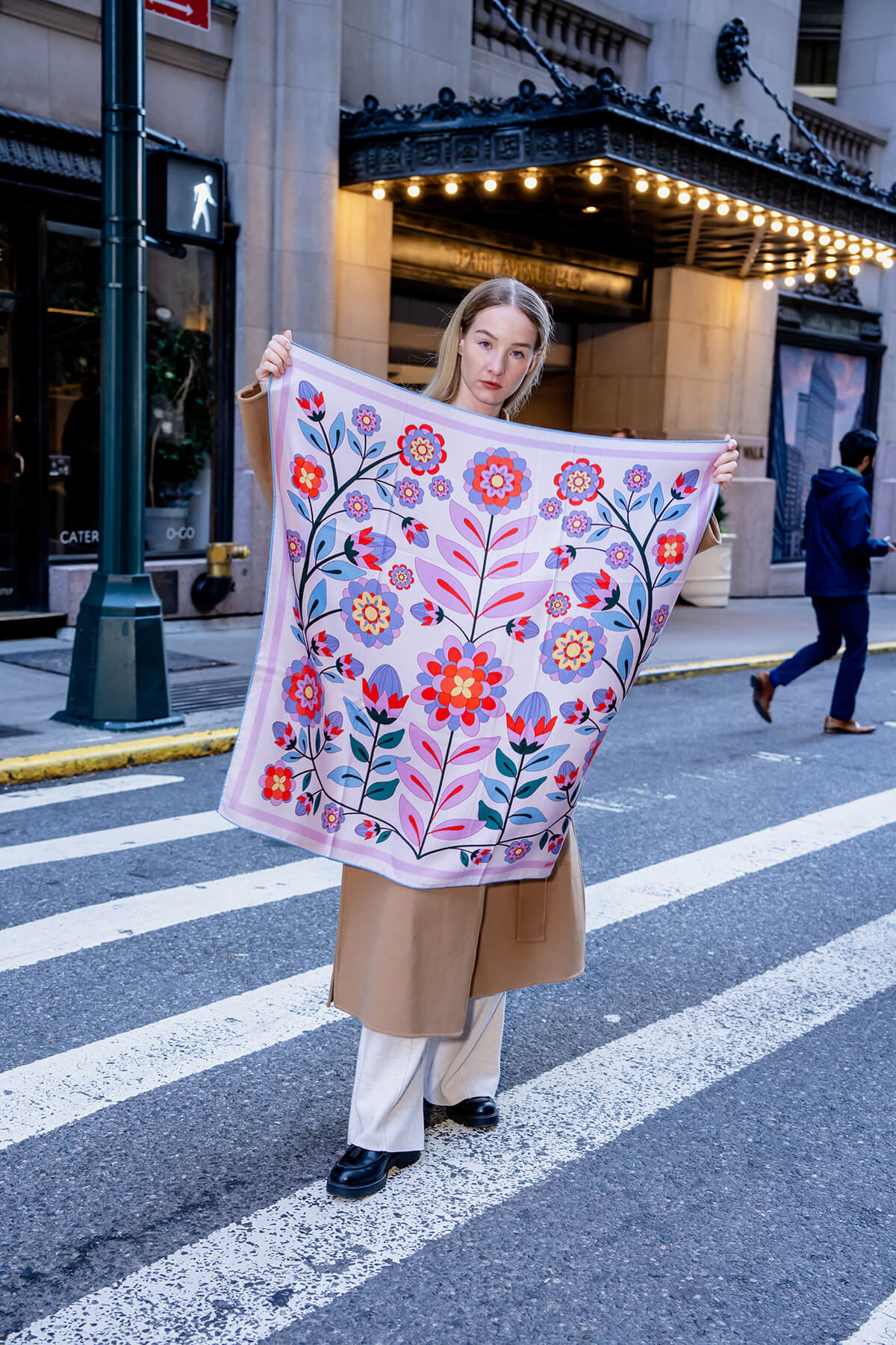 Double Sided Wool Silk Scarf Of Pink Garden