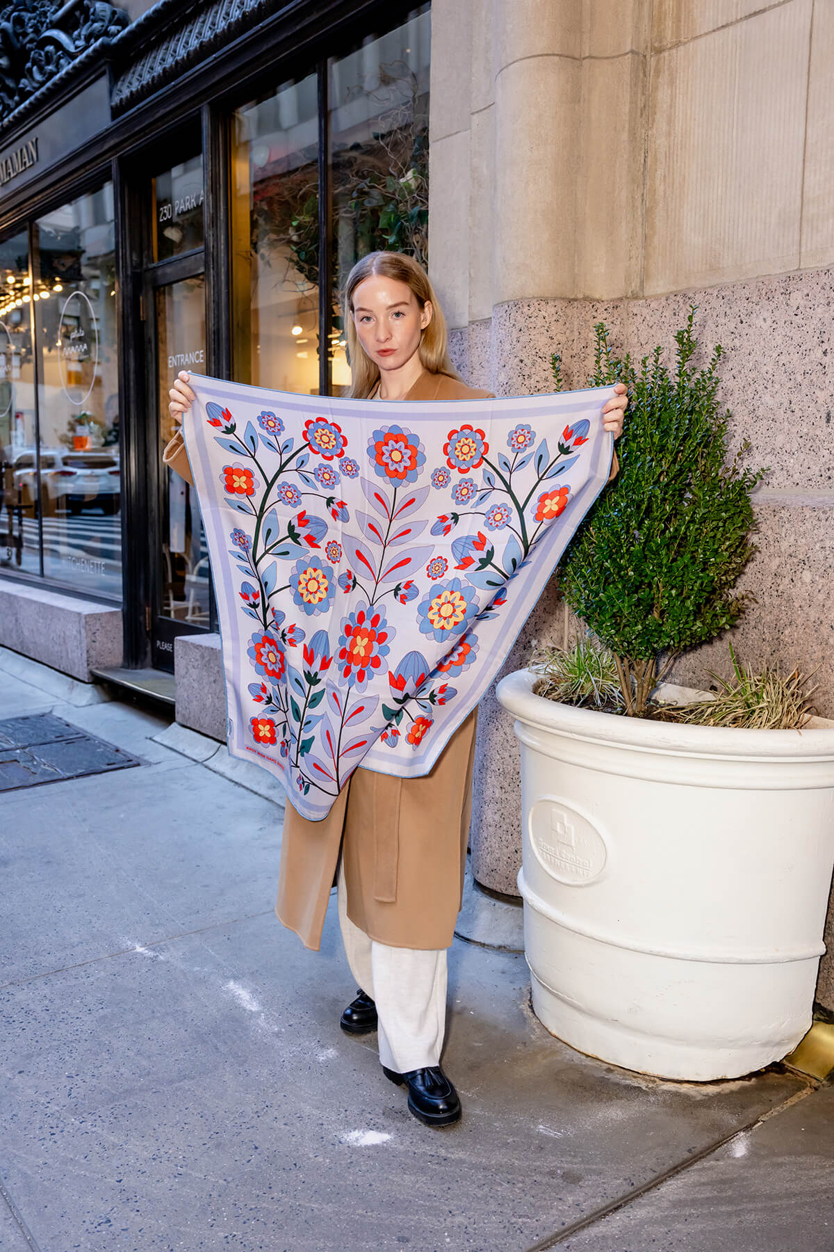 Double Sided Wool Silk Scarf Of Pink Garden