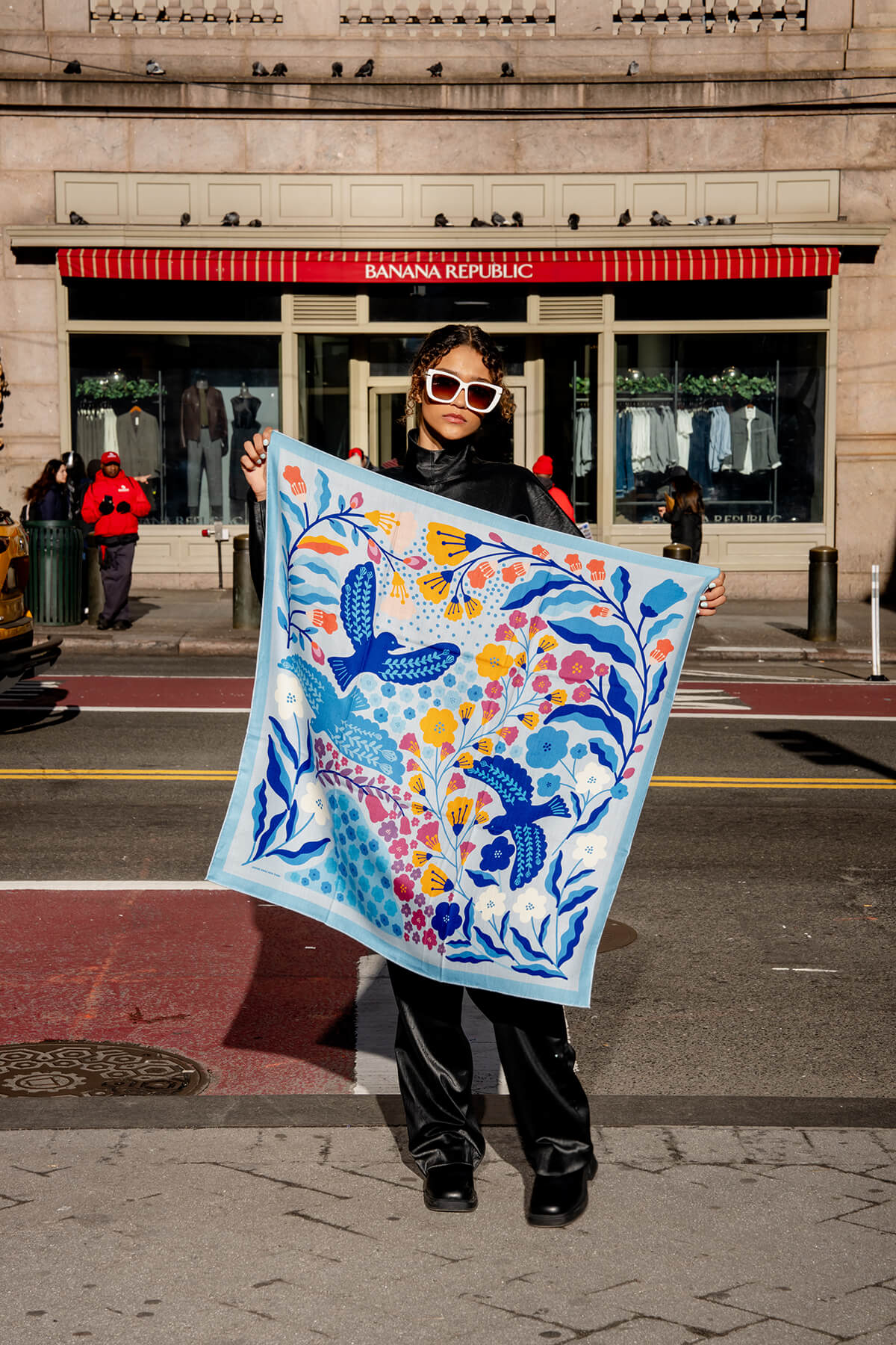 Double Sided Wool Silk Scarf Of Blue Bird