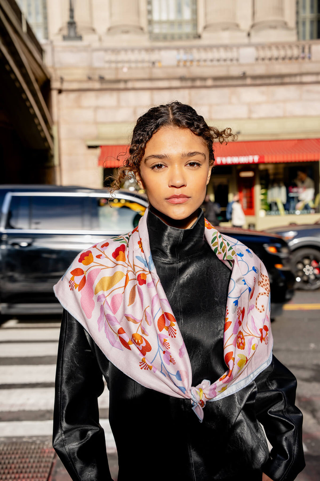 Double Sided Wool Silk Scarf Of Pink Blossom Jungle