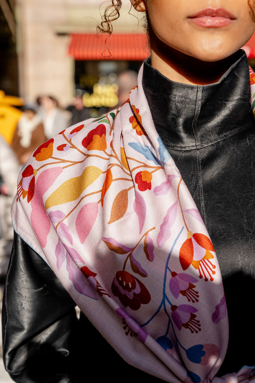 Double Sided Wool Silk Scarf Of Pink Blossom Jungle