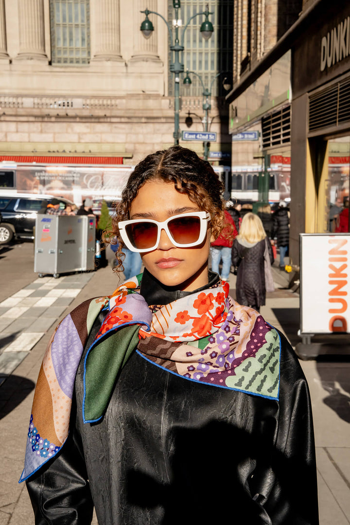 Double Sided Wool Silk Scarf Of Floral Mountain