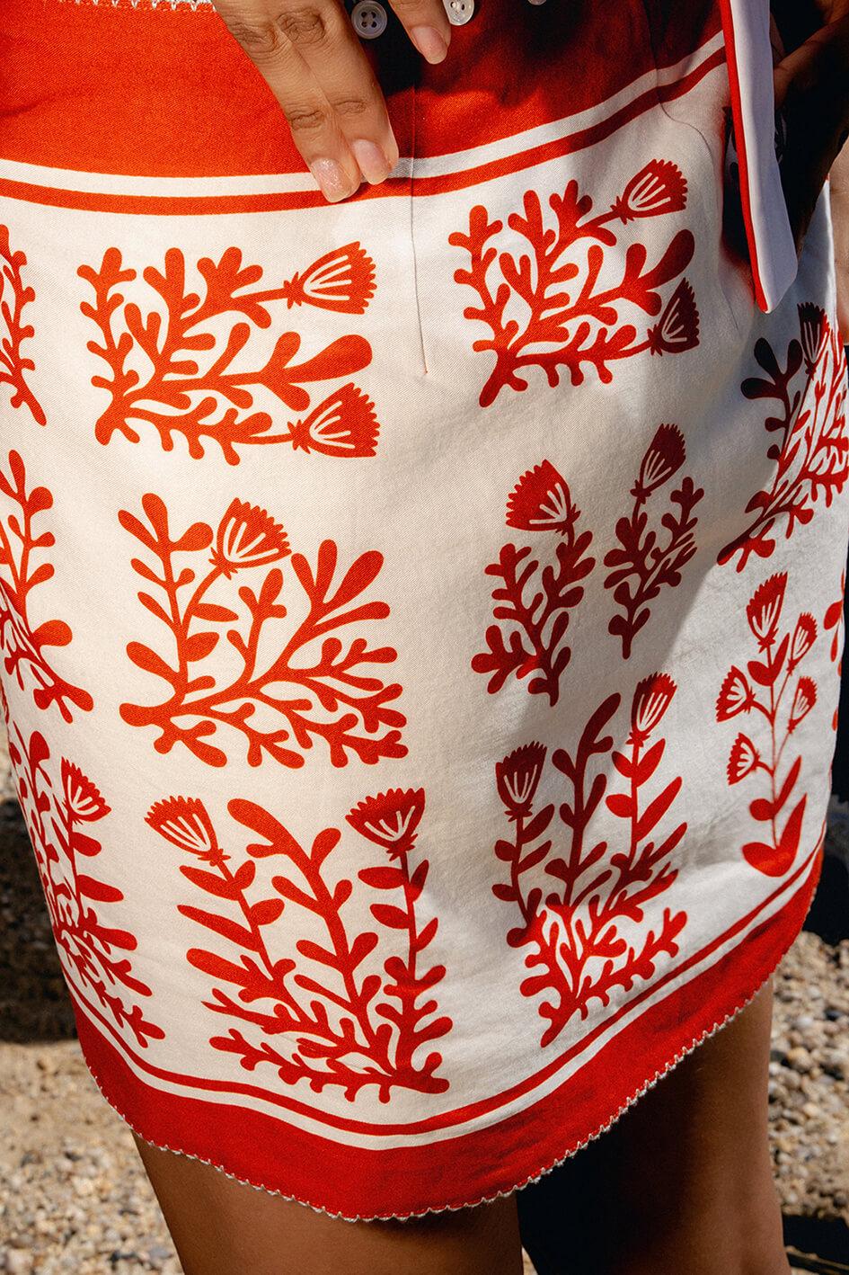 Swim Cover Up Skirt-Red Coral